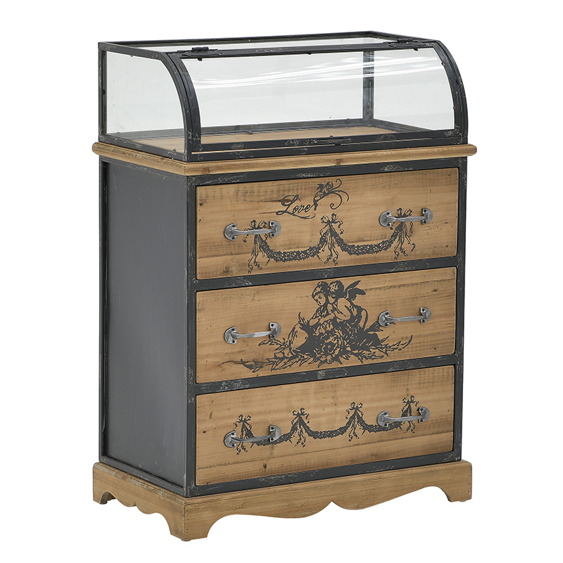 Комод со стеклянной витриной в стиле прованс Lesia Chest of Drawers Черный Коричневый в Нижнем Новгороде | Loft Concept 