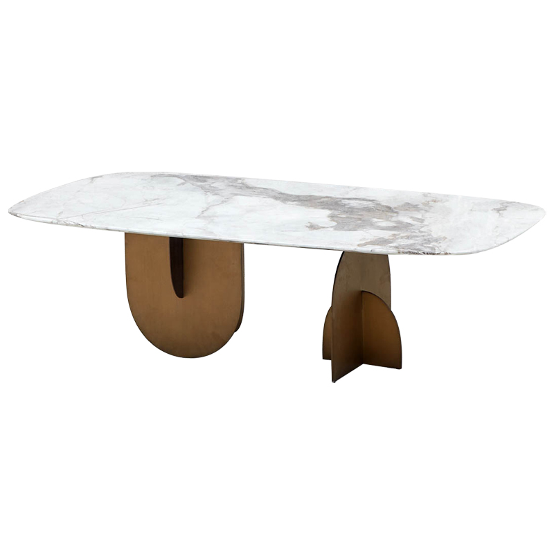 Кофейный стол Aoife Marble Dining Table Латунь Белый Мрамор Bianco Серый в Нижнем Новгороде | Loft Concept 