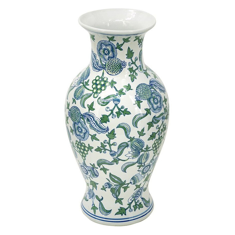 Ваза с зелено-голубым цветочным узором на белом фоне 47 см Blue & White Ornament Белый Синий Зеленый Ваза с зелено-голубым цветочным узором на белом фоне 47 см Blue & White Ornament Белый Синий Зеленый в Нижнем Новгороде | Loft Concept