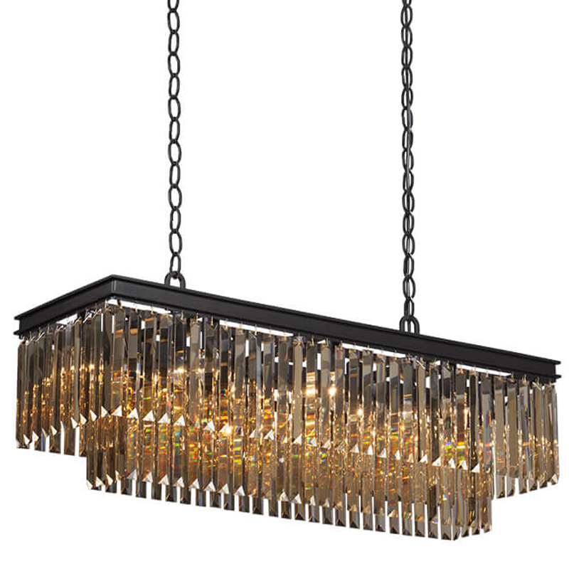 Люстра Odeon Amber Glass Rectangular Chandelier Black iron Янтарное стекло длина 100 Черный матовый в Нижнем Новгороде | Loft Concept 