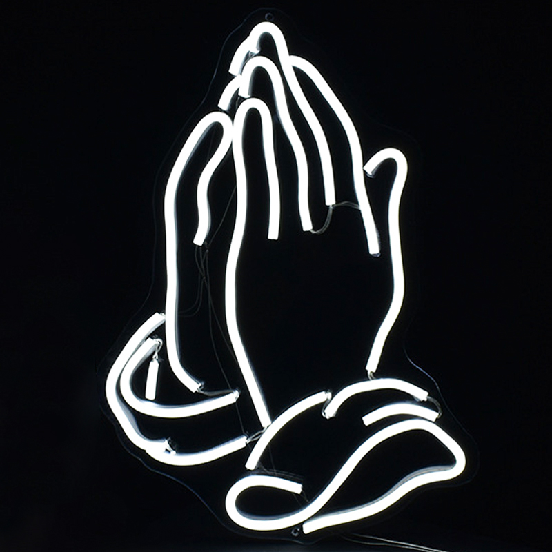 Неоновая настенная лампа Praying Hands Neon Wall Lamp Белый Прозрачный в Нижнем Новгороде | Loft Concept 