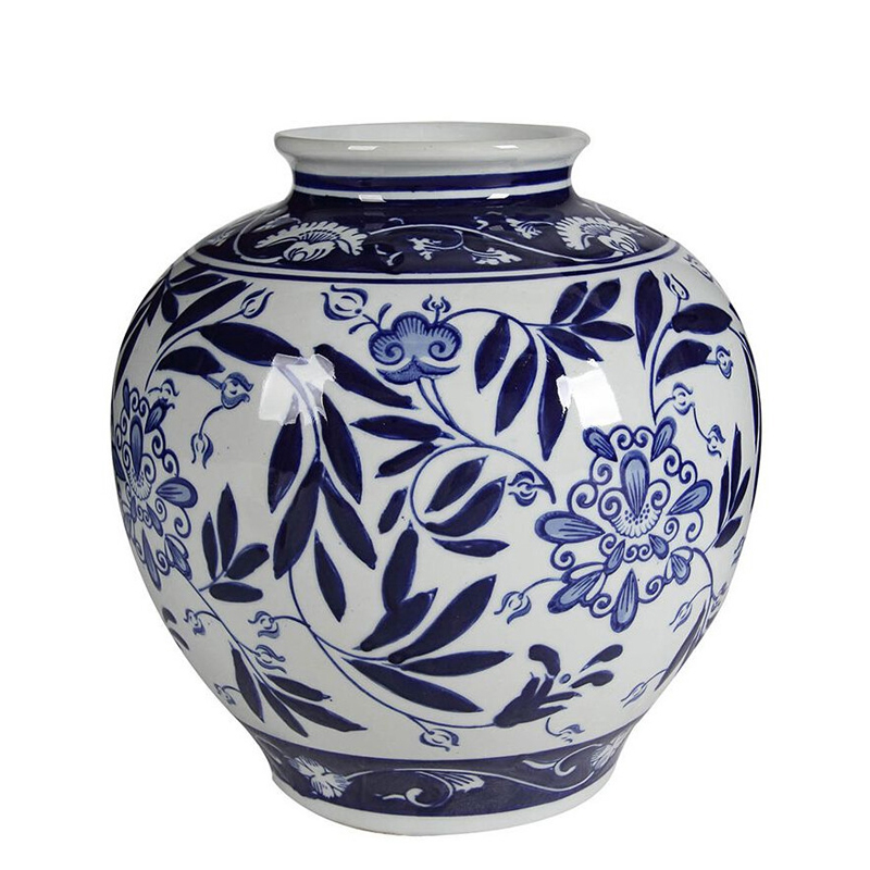 Ваза округлой формы с бело-синим цветочным орнаментом Blue & White Ornament Белый Синий Ваза округлой формы с бело-синим цветочным орнаментом Blue & White Ornament Белый Синий в Нижнем Новгороде | Loft Concept