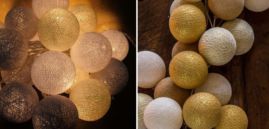 Гирлянда хлопковые фонарики Сotton Ball Gold Mix - Loft-Concept в Нижнем Новгороде