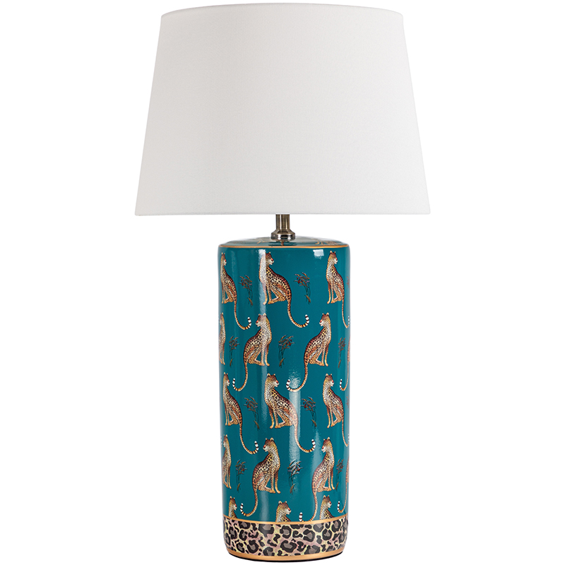 Настольная лампа с абажуром Leopard Lampshade Emerald Изумрудный Белый Коричневый в Нижнем Новгороде | Loft Concept 