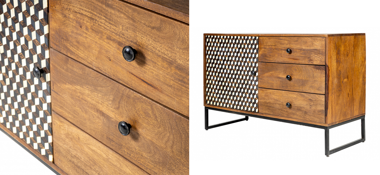 Комод из натурального дерева Bone Inlay 115 см - фото