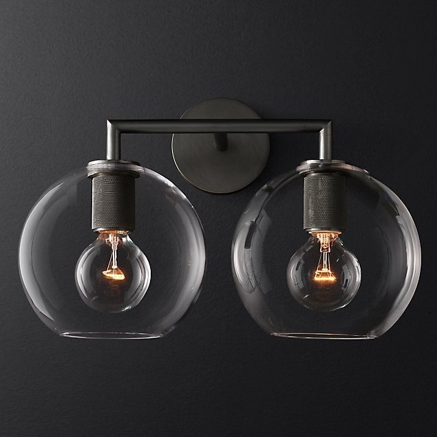 Бра RH Utilitaire Globe Shade Double Sconce Black Прозрачное Стекло Темная бронза в Нижнем Новгороде | Loft Concept 