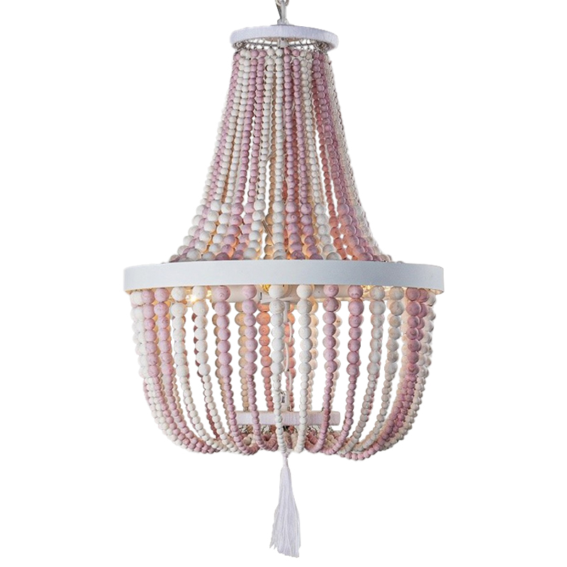 Люстра каплевидной формы украшенная круглыми бусинами розовая Wooden Pink Chandelier Белый Розовый в Нижнем Новгороде | Loft Concept 