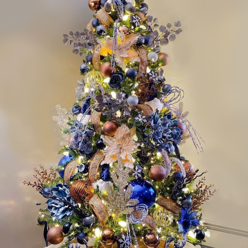 Дизайнерская Ель Синие Цветы Christmas tree Blue flowers Синий Золотой Серебряный в Нижнем Новгороде | Loft Concept 