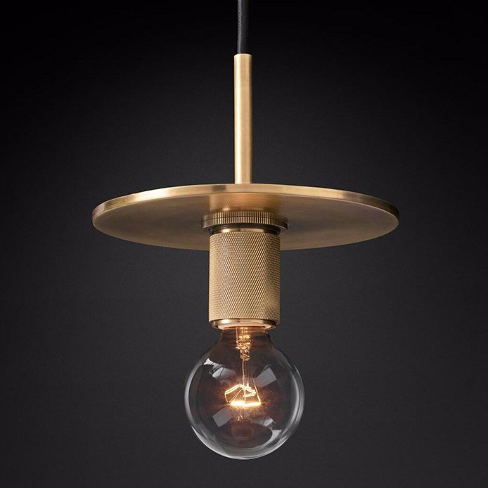 Подвесной светильник RH Utilitaire Disk Shade Pendant Brass Латунь Прозрачное Стекло в Нижнем Новгороде | Loft Concept 