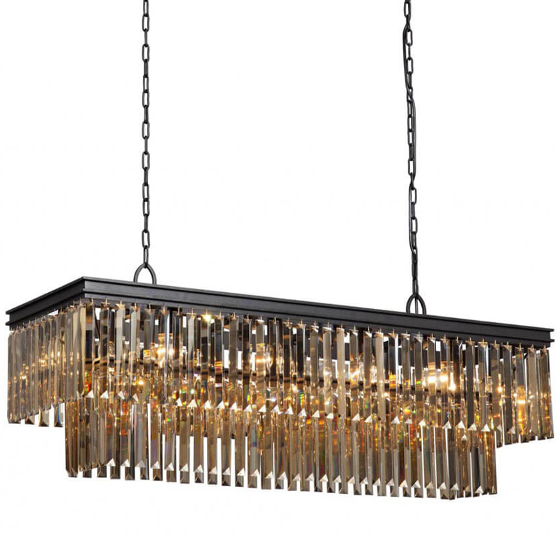 Люстра Odeon Amber Glass Rectangular Chandelier Black iron Янтарное стекло длина 120 Черный матовый в Нижнем Новгороде | Loft Concept 