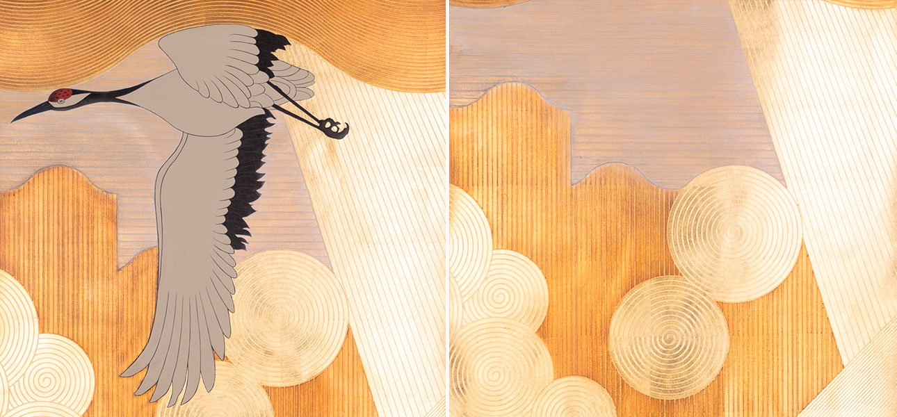 Обои ручная роспись Namban Colourway SC-244 on Deep Rich Gold gilded paper - фото