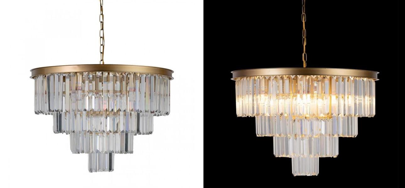 Круглая Люстра Odeon GOLD iron Four Layers Серое Прозрачное диаметр 60 см - фото