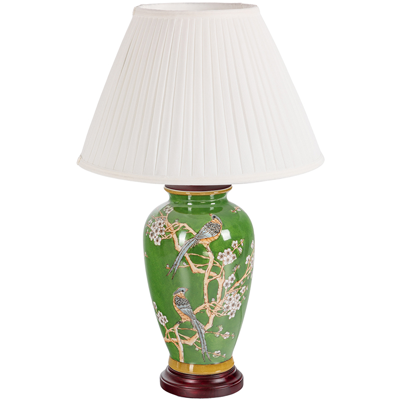 Настольная лампа с абажуром Birds Green Chinoiserie Lampshade Зеленый Белый Коричневый в Нижнем Новгороде | Loft Concept 