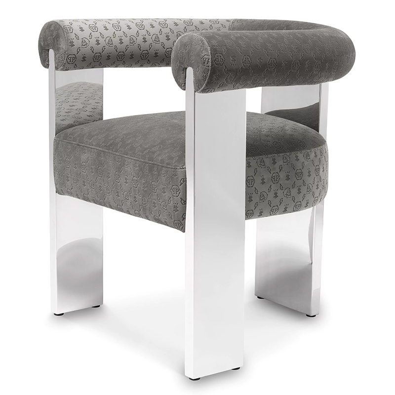 Стул Philipp Plein Dining Chair Icon Grey Серый Хром в Нижнем Новгороде | Loft Concept 