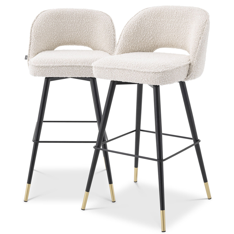 Комплект барных стульев Eichholtz Bar Stool Cliff set of 2 Boucle cream Кремовый Черный Латунь в Нижнем Новгороде | Loft Concept 