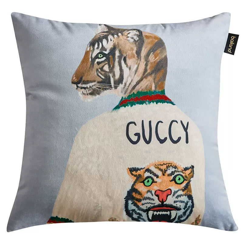 Декоративная подушка Стиль Gucci Tiger Cushion Grey Серый Мульти в Нижнем Новгороде | Loft Concept 