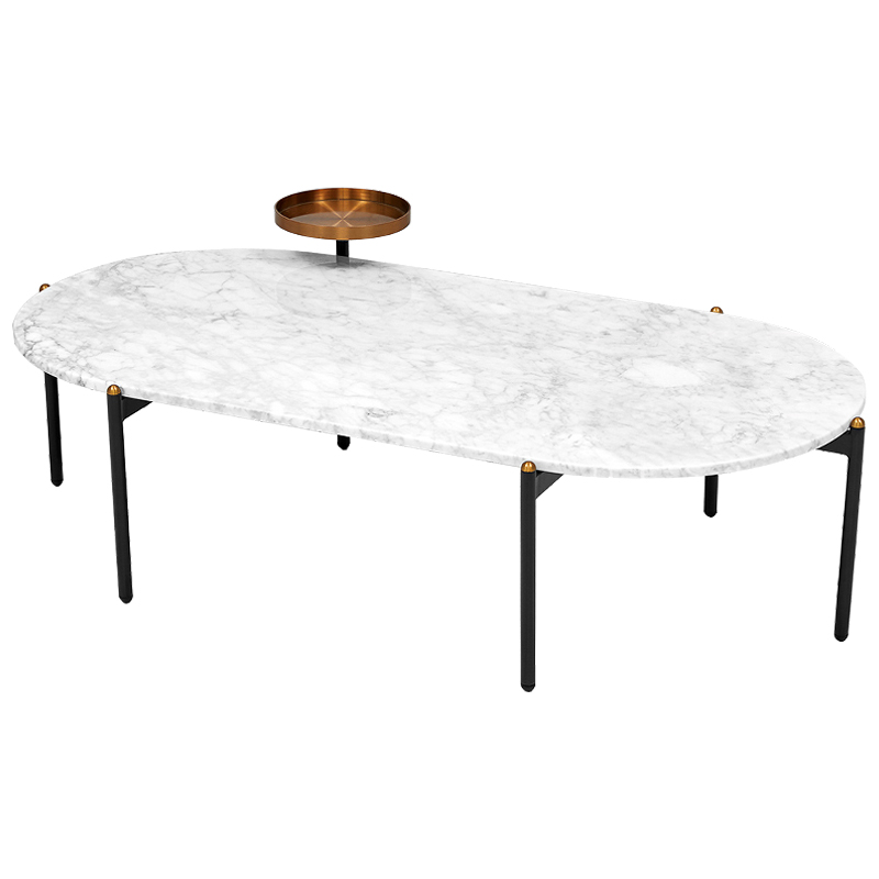 Кофейный стол с белой каменной столешницей Macias Coffee Table White Белый Черный Медь в Нижнем Новгороде | Loft Concept 