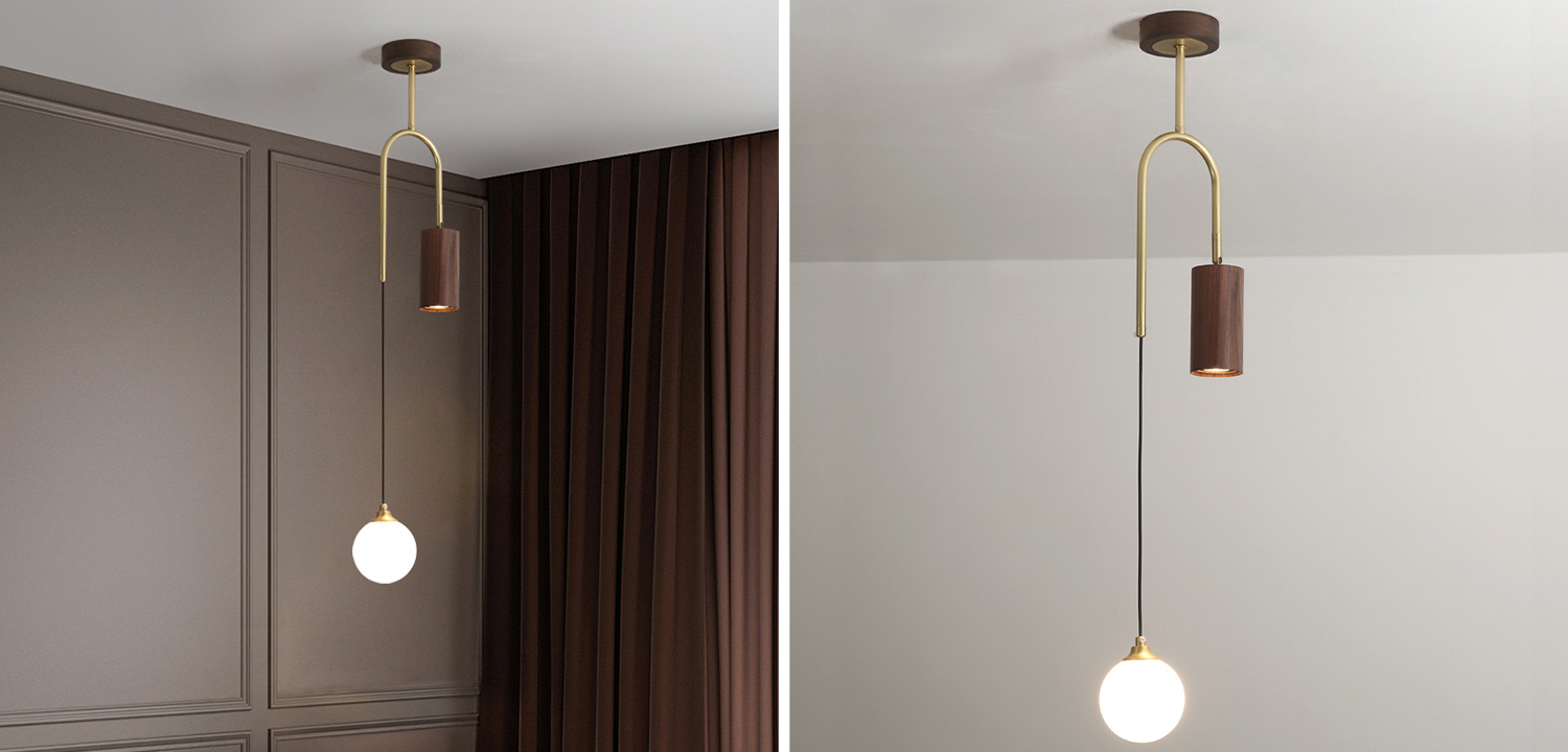 Потолочный светильник Ando Wooden Metal Brass Light 2 плафона - фото №1