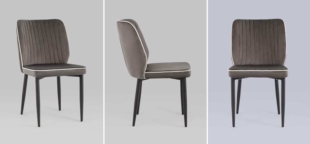 Стул Lawrence Chair Серый Велюр Белый кант - фото