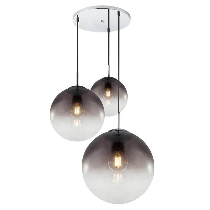 Люстра Ball Sunrise Pendant lamp smok 3 плафона Стекло Смок Хром в Нижнем Новгороде | Loft Concept 