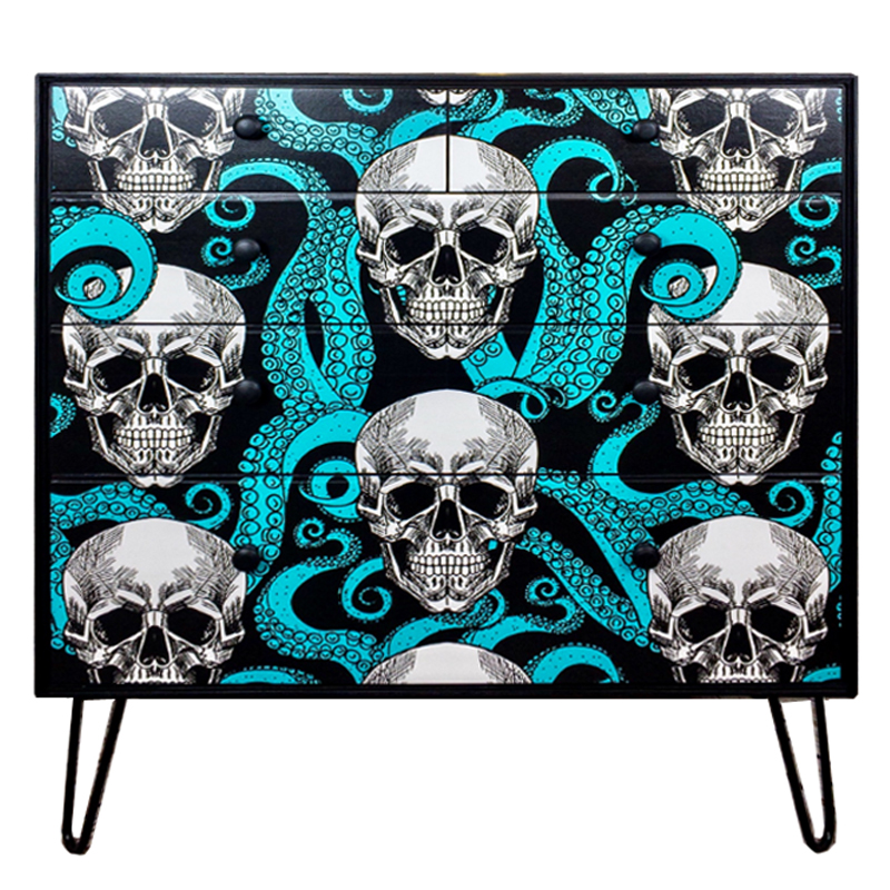 Комод с Черепами Chest of Drawers Skull and Octopus Черный Бирюзовый в Нижнем Новгороде | Loft Concept 