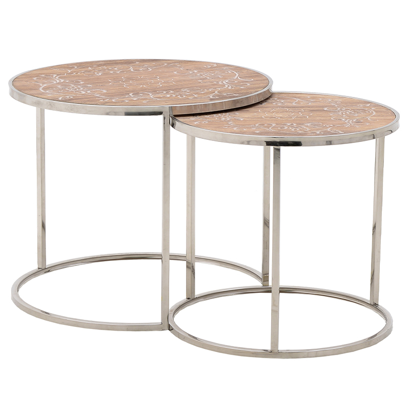 Комплект приставных столиков Malia Round Side Tables Древесина Серебряный в Нижнем Новгороде | Loft Concept 