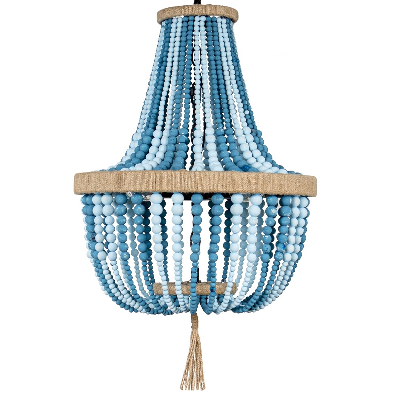 Люстра каплевидной формы украшенная круглыми бусинами Wooden Chandelier Blue Песочный Голубой в Нижнем Новгороде | Loft Concept 