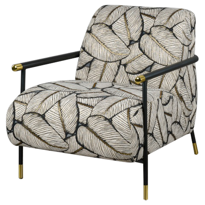 Кресло с Цветным принтом Листья Foliage Armchair Grey Серый ivory ( слоновая кость ) Черный Золотой в Нижнем Новгороде | Loft Concept 