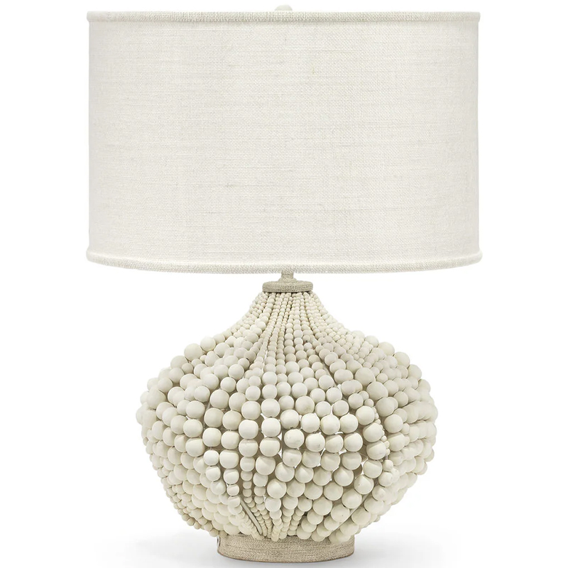 Настольная лампа с абажуром и каркасом из белых деревянных бусин White Wooden Beads Table Lampshade Белый в Нижнем Новгороде | Loft Concept 