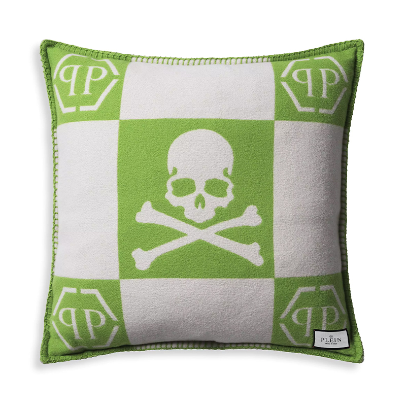 Подушка Philipp Plein Cushion Cashmere Skull 45 x 45 Green Зеленый Белый в Нижнем Новгороде | Loft Concept 