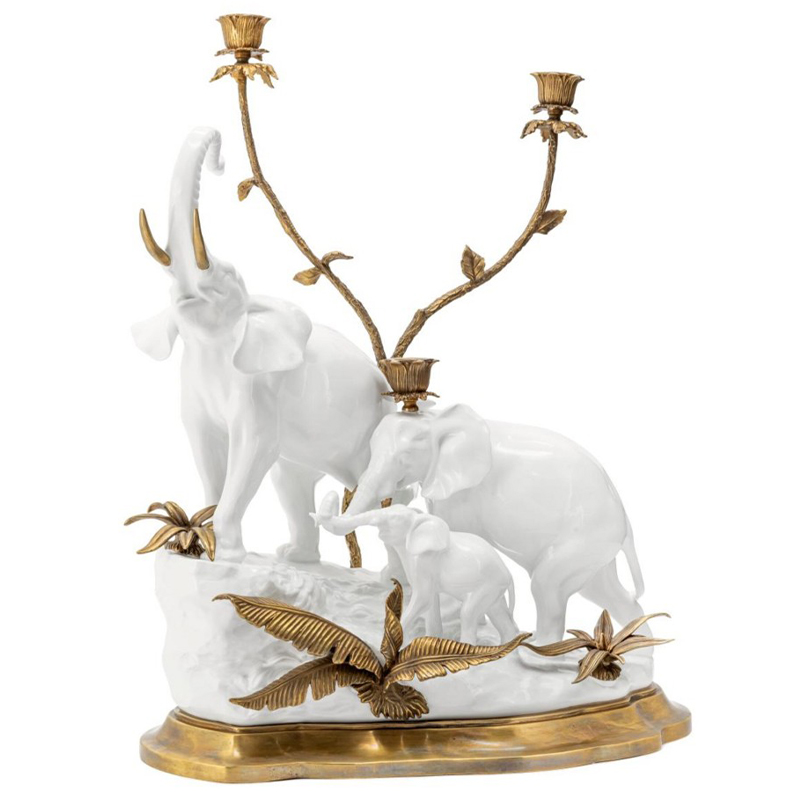 Подсвечник Abhika Candleholder Atlanta Elephants Белый Золотой в Нижнем Новгороде | Loft Concept 