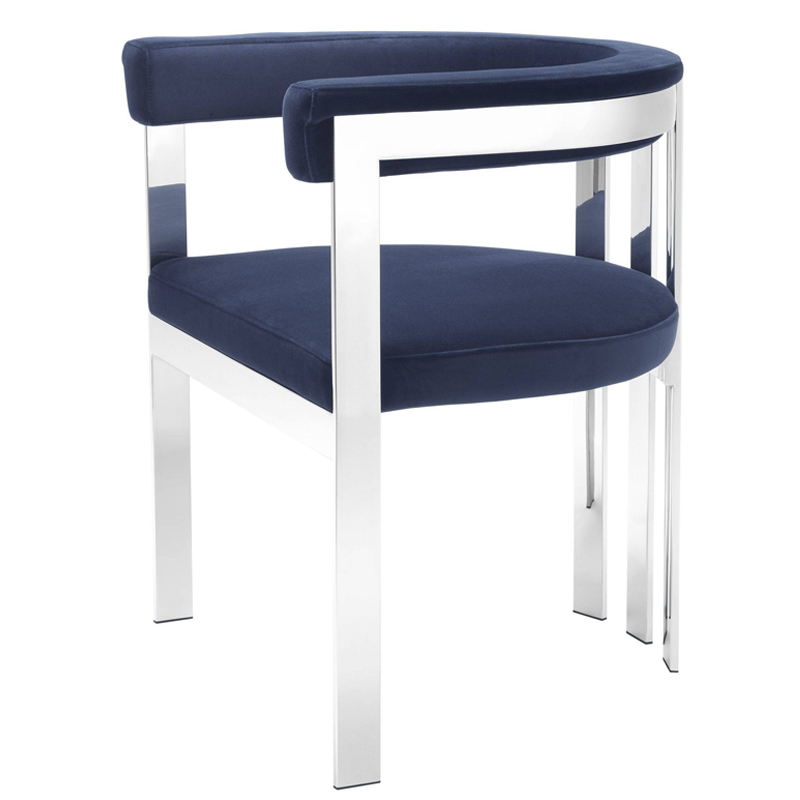 Стул Eichholtz Dining Chair Clubhouse blue Сапфирово-синий Нержавеющая сталь в Нижнем Новгороде | Loft Concept 