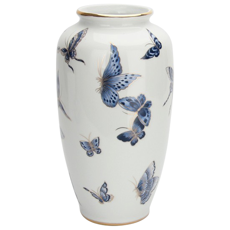 Ваза Porcelain Butterfly Blue and Gold Vase Белый Светло-синий Золотой в Нижнем Новгороде | Loft Concept 