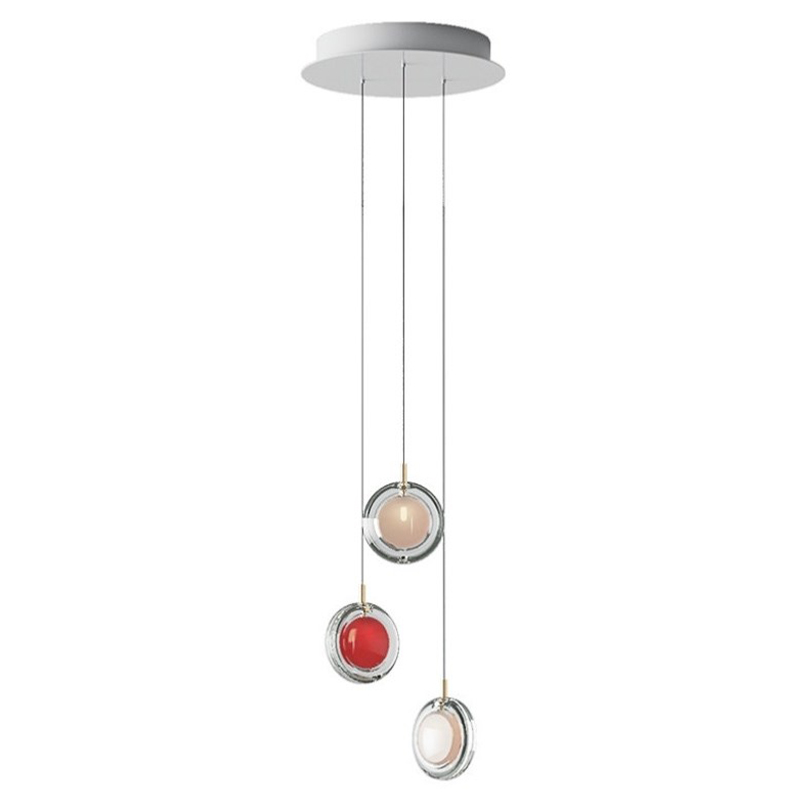 Люстра Lens 3 красный в стиле Bomma Прозрачное Стекло Красный Белый в Нижнем Новгороде | Loft Concept 