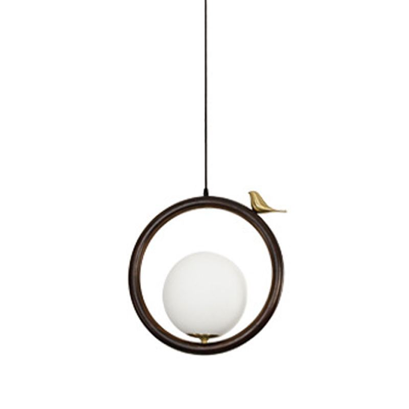 Светильник с птичкой Bird Wood Ring Hanging Lamp Латунь Белый Коричневый в Нижнем Новгороде | Loft Concept 