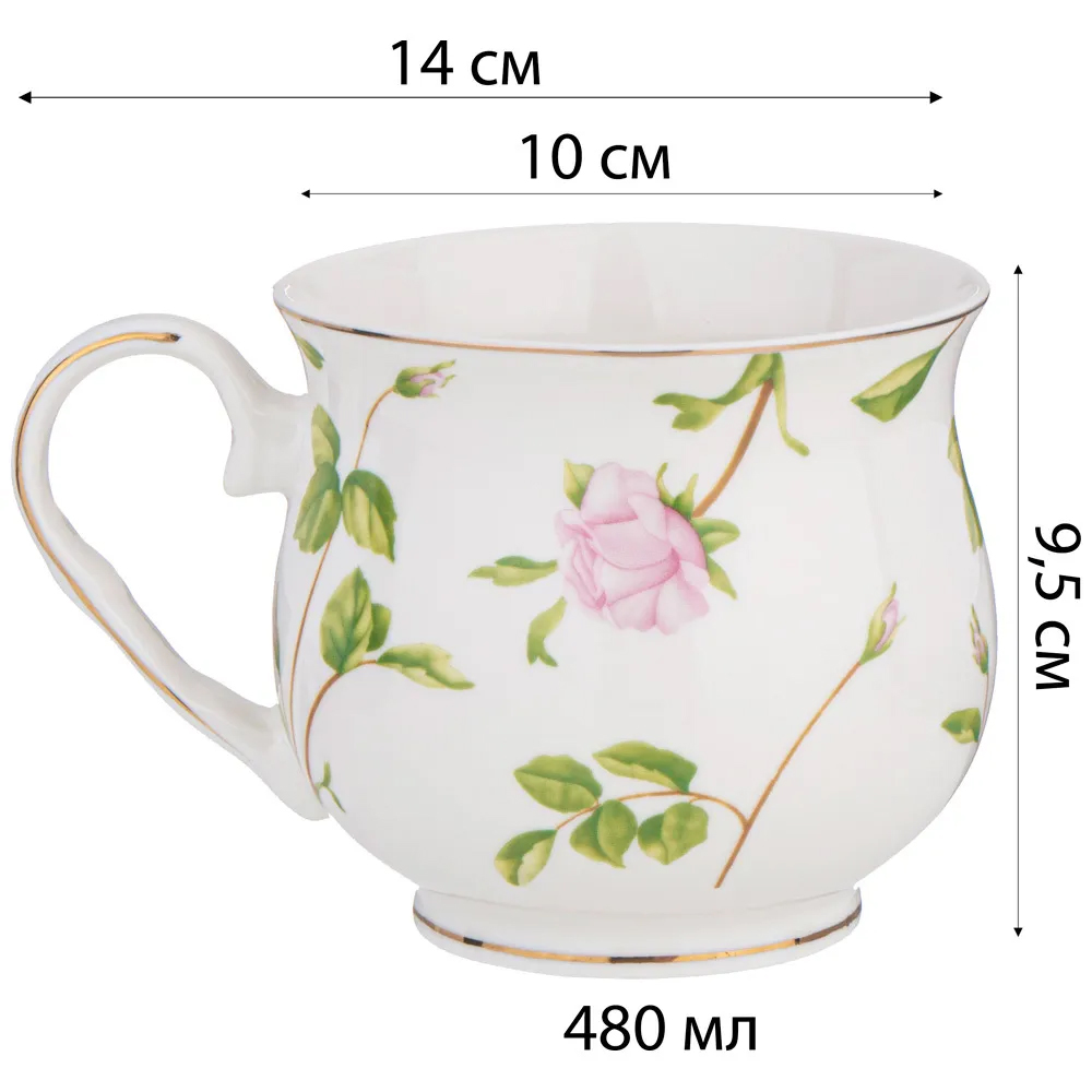 Кружка фарфоровая белая с цветочным принтом 480 мл Flower Porcelain Collection в Нижнем Новгороде