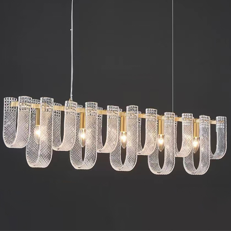 Линейная Люстра Prudence Textured Glass Linear Chandelier B Прозрачное Стекло Золотой в Нижнем Новгороде | Loft Concept 