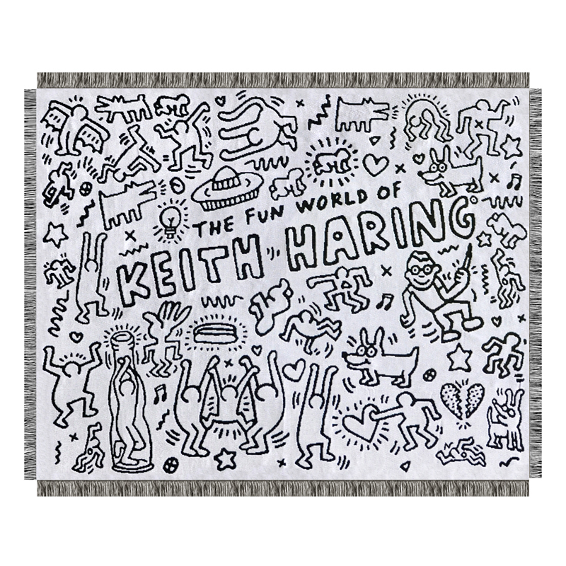 Покрывало граффити черно-белое Кит Харинг Keith Haring Bed Сover Черно-белый в Нижнем Новгороде | Loft Concept 