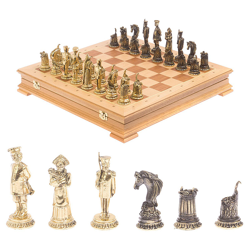 Шахматы из бронзы в ларце из натурального бука Decorative Thematic Chess  Бронза Золотой Коричневый в Нижнем Новгороде | Loft Concept 