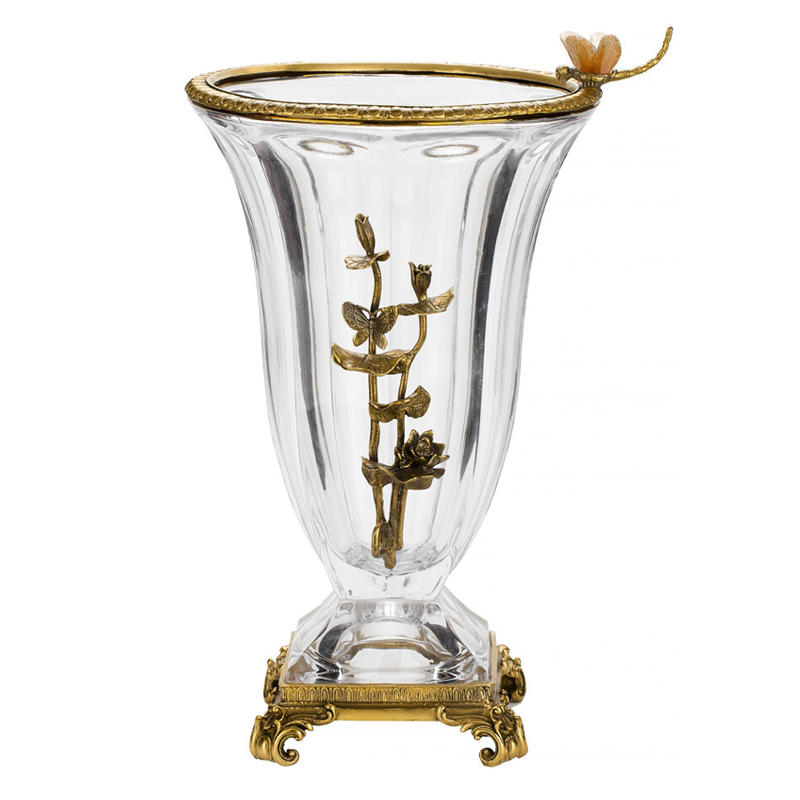 Ваза из прозрачного стекла с бронзовой вставкой в виде цветущей ветви Eden Garden porcelain and bronze Прозрачное Стекло Бронза в Нижнем Новгороде | Loft Concept 