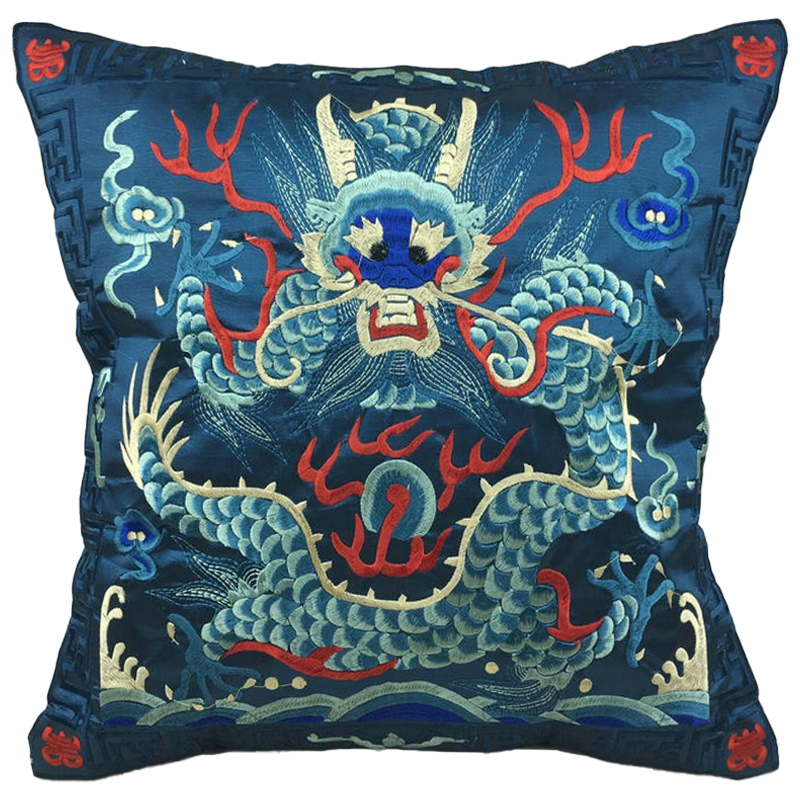 Декоративная подушка с вышивкой Chinese Dragon Blue Мульти Синий в Нижнем Новгороде | Loft Concept 