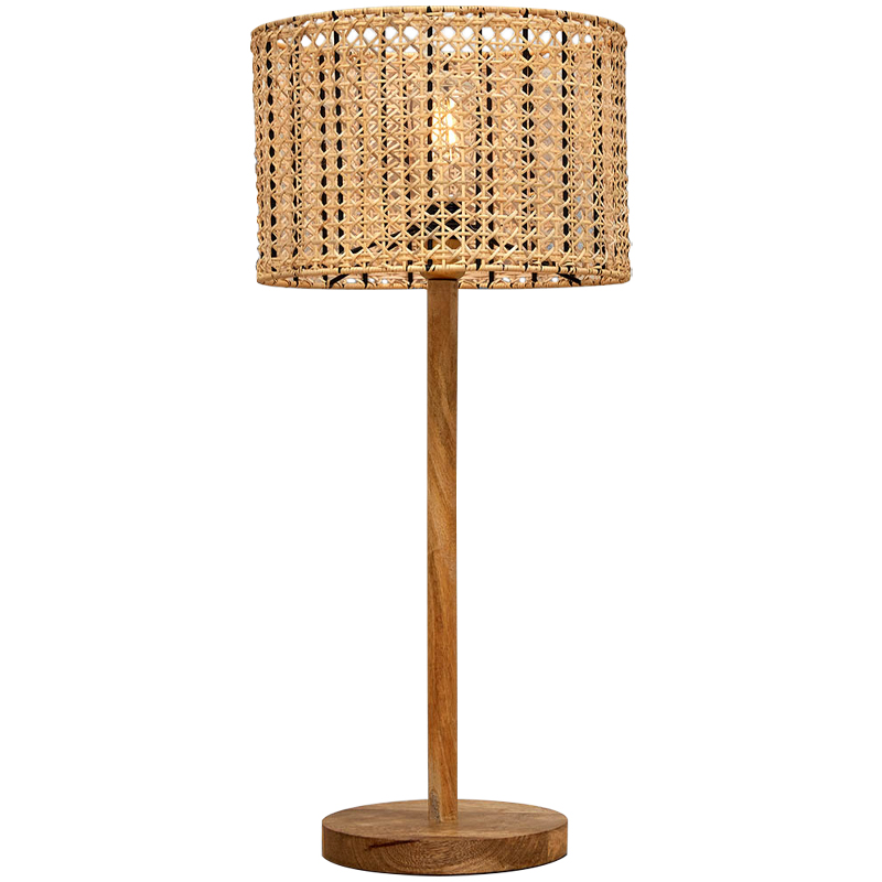 Деревянная настольная лампа с абажуром из ротанга Tamari Wicker Table Lamp Древесина в Нижнем Новгороде | Loft Concept 