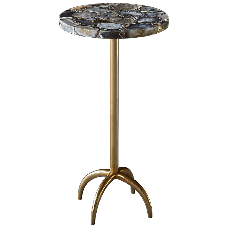 Приставной столик со столешницей из агата Grey Agate Side Table Серый Коричневый Латунь в Нижнем Новгороде | Loft Concept 