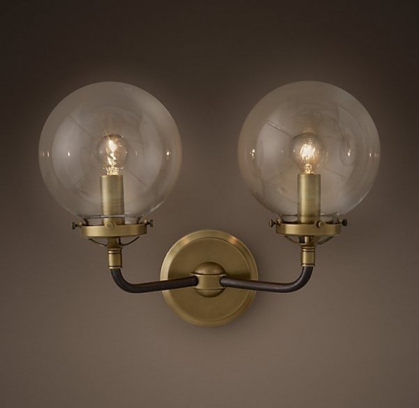 Бра Bistro Globe Clear Glass Double Sconce Brass  в Нижнем Новгороде | Loft Concept 