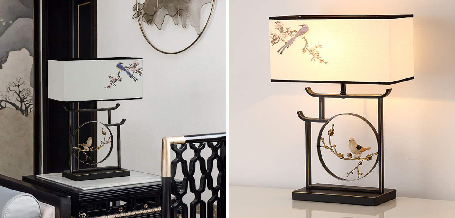 Настольная лампа с абажуром Bird Chinese Style Modern Table Lamp - фото
