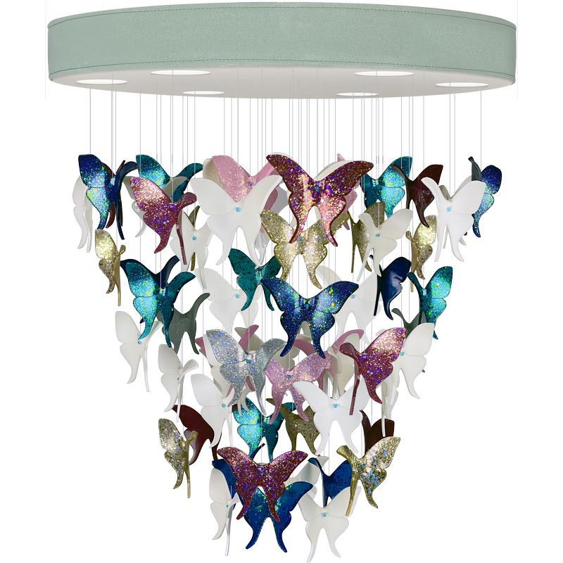 Люстра Цветные Бабочки Светло-Зеленая база Night Butterflies Chandelier Multi Color Зеленый Мульти в Нижнем Новгороде | Loft Concept 