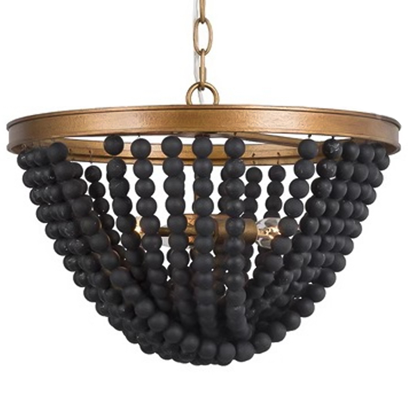 Люстра с подвесками в виде круглых деревянных черных бусин Black Wooden Beads Chandelier Бронза Черный в Нижнем Новгороде | Loft Concept 