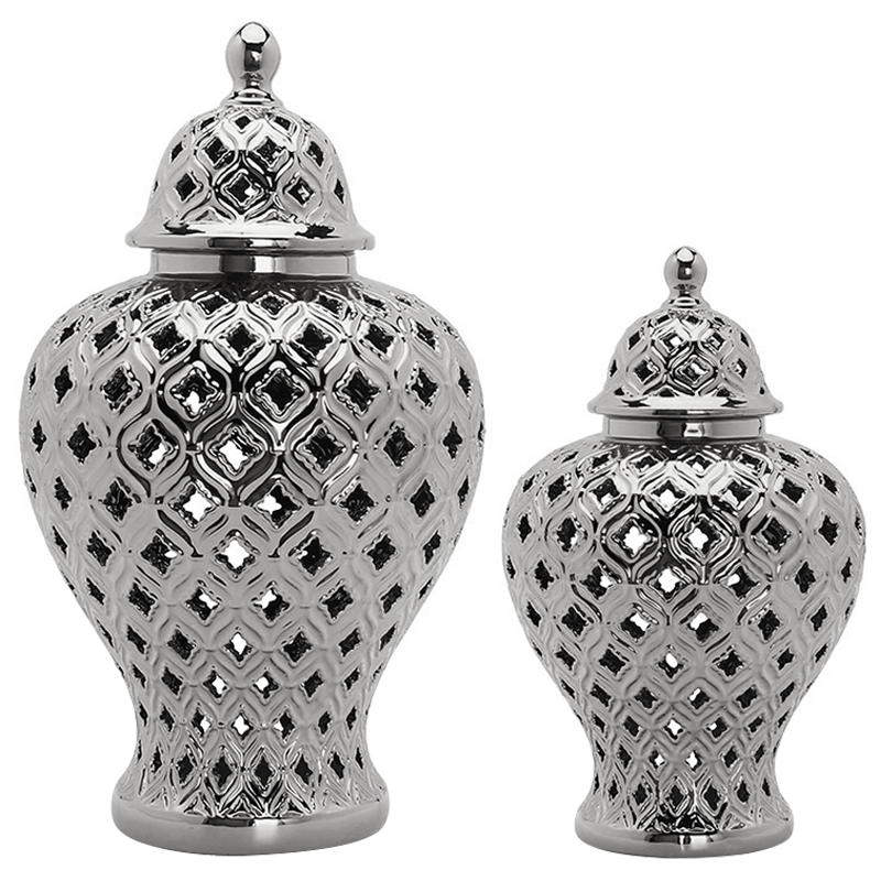 Ваза с крышкой Ceramic Silver Carving Vase Серебряный в Нижнем Новгороде | Loft Concept 