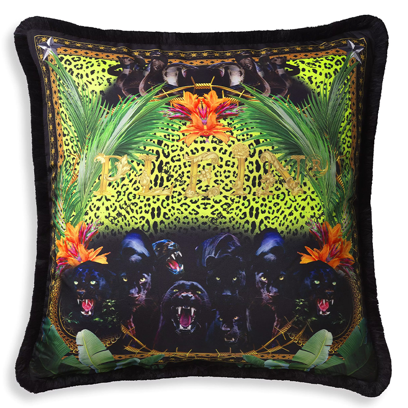 Подушка Philipp Plein Cushion Silk Jungle 70 x 70 Черный Мульти в Нижнем Новгороде | Loft Concept 