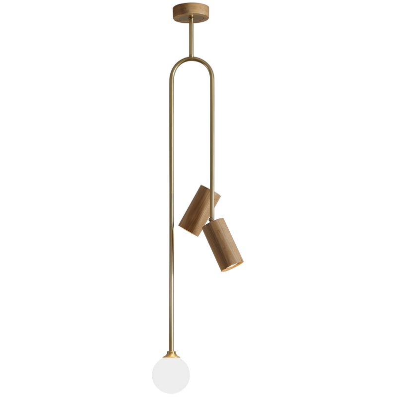 Потолочный светильник Ando Wooden Metal Brass Light 3 плафона Древесина Коричневый Латунь в Нижнем Новгороде | Loft Concept 